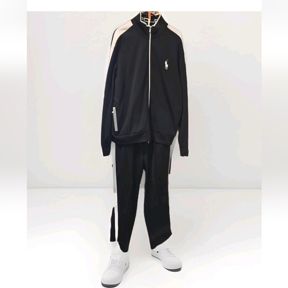 Vtg Polo Ralph Lauren Track Suit Set Men’s XL Black Jacket Pants Pockets Nwot